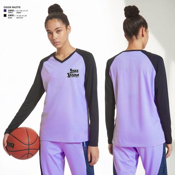 Womens Long Sleeve Vneck Shirt, Lihue Storm, Women's Basketball, Teamtime, Team time, sublimation, custom sports apparel, team uniforms, spirit wear, spiritwear, sports uniforms, custom shirts, team store, custom team store, fundraiser sports, apparel fundraiser