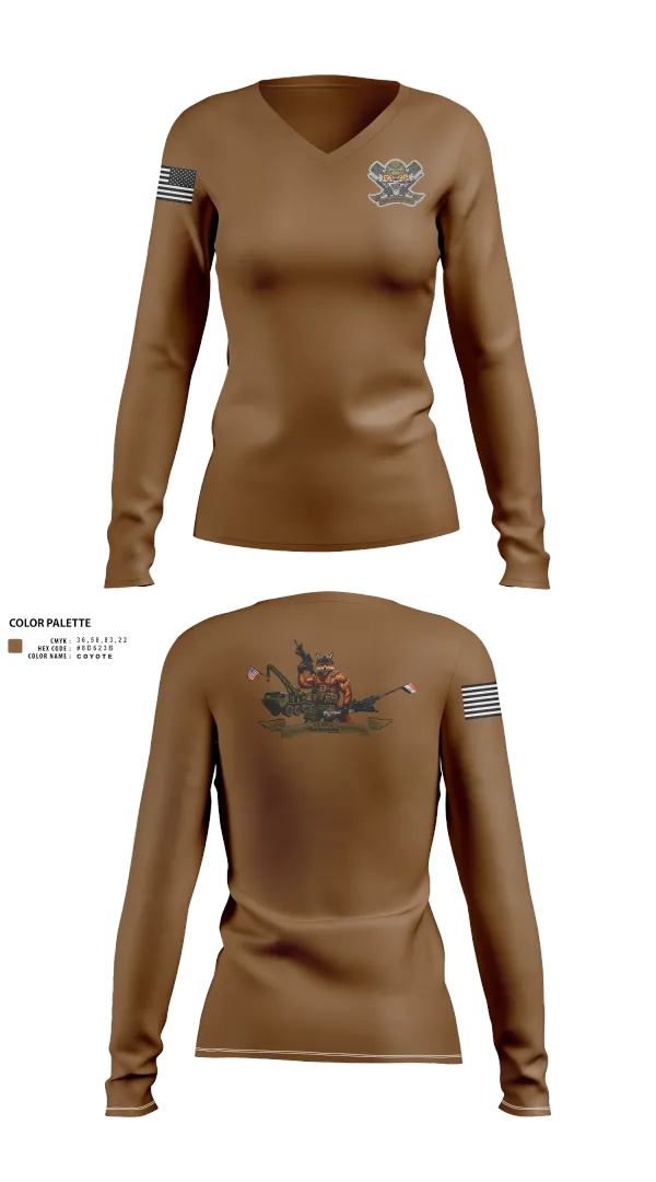 Womens Long Sleeve Vneck Shirt, 3-6 Fox Co., Army, Teamtime, Team time, sublimation, custom sports apparel, team uniforms, spirit wear, spiritwear, sports uniforms, custom shirts, team store, custom team store, fundraiser sports, apparel fundraiser