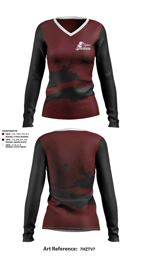 Womens Long Sleeve Vneck Shirt, Auburn Spartans, , Teamtime, Team time, sublimation, custom sports apparel, team uniforms, spirit wear, spiritwear, sports uniforms, custom shirts, team store, custom team store, fundraiser sports, apparel fundraiser