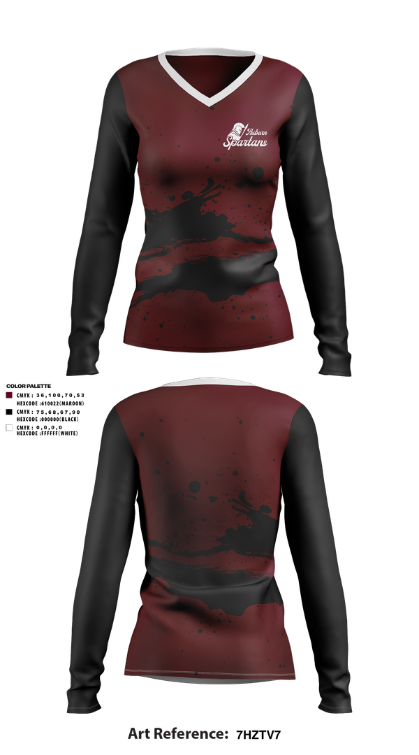 Womens Long Sleeve Vneck Shirt, Auburn Spartans, , Teamtime, Team time, sublimation, custom sports apparel, team uniforms, spirit wear, spiritwear, sports uniforms, custom shirts, team store, custom team store, fundraiser sports, apparel fundraiser