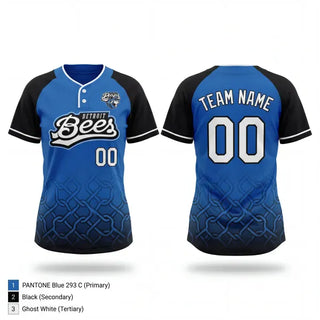 Two Button Softball Jersey, Detroit Bees, Softball, Teamtime, Team time, sublimation, custom sports apparel, team uniforms, spirit wear, spiritwear, sports uniforms, custom shirts, team store, custom team store, fundraiser sports, apparel fundraiser
