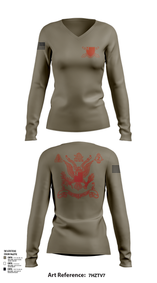 Womens Long Sleeve Vneck Shirt, 2nd Battalion 222nd Field Artillery, , Teamtime, Team time, sublimation, custom sports apparel, team uniforms, spirit wear, spiritwear, sports uniforms, custom shirts, team store, custom team store, fundraiser sports, apparel fundraiser