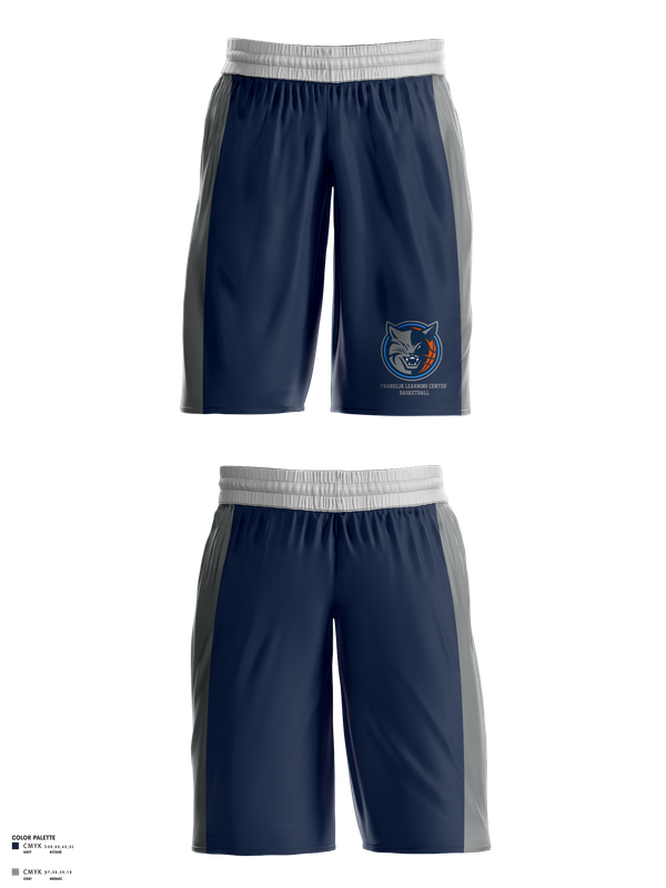 Mens Basketball Shorts, Franklin Learning Center Basketball, Women's Basketball, Teamtime, Team time, sublimation, custom sports apparel, team uniforms, spirit wear, spiritwear, sports uniforms, custom shirts, team store, custom team store, fundraiser sports, apparel fundraiser