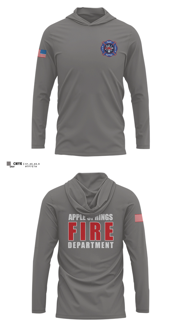 Long Sleeve hooded sunshirt, Apple Springs, Fire Department, Teamtime, Team time, sublimation, custom sports apparel, team uniforms, spirit wear, spiritwear, sports uniforms, custom shirts, team store, custom team store, fundraiser sports, apparel fundraiser