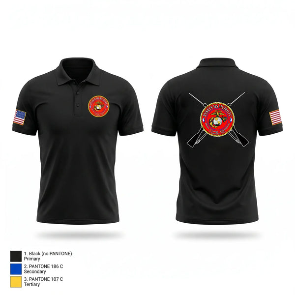 Short Sleeve Performance Polo, Ruskin Highschool MCJROTC drill team, Marines, Teamtime, Team time, sublimation, custom sports apparel, team uniforms, spirit wear, spiritwear, sports uniforms, custom shirts, team store, custom team store, fundraiser sports, apparel fundraiser