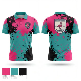 Short Sleeve Performance Polo, NOCO Flamingos, Rugby, Teamtime, Team time, sublimation, custom sports apparel, team uniforms, spirit wear, spiritwear, sports uniforms, custom shirts, team store, custom team store, fundraiser sports, apparel fundraiser