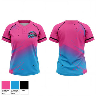 Two Button Softball Jersey, Candy Girls, Softball, Teamtime, Team time, sublimation, custom sports apparel, team uniforms, spirit wear, spiritwear, sports uniforms, custom shirts, team store, custom team store, fundraiser sports, apparel fundraiser