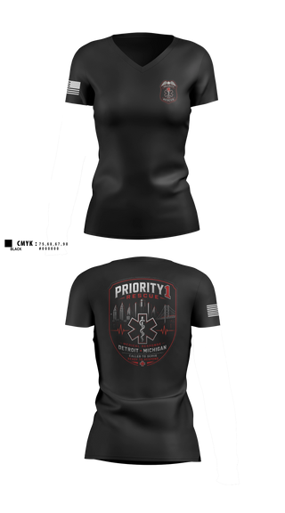 Womens Short Sleeve Vneck Shirt, Priority 1 Rescue, EMS/EMT, Teamtime, Team time, sublimation, custom sports apparel, team uniforms, spirit wear, spiritwear, sports uniforms, custom shirts, team store, custom team store, fundraiser sports, apparel fundraiser