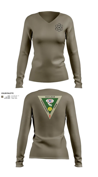 Womens Long Sleeve Vneck Shirt, NDT-1, Army, Teamtime, Team time, sublimation, custom sports apparel, team uniforms, spirit wear, spiritwear, sports uniforms, custom shirts, team store, custom team store, fundraiser sports, apparel fundraiser