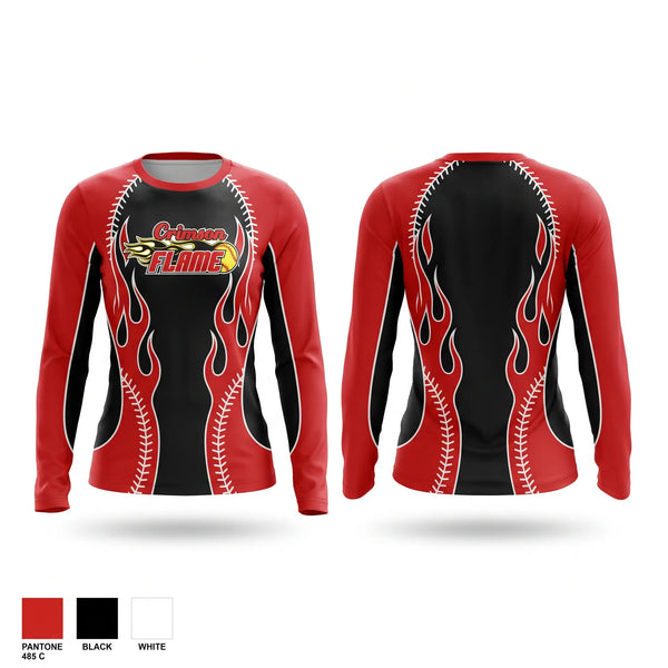 Long Sleeve Performance Shirt, Crimson Flames, Softball, Teamtime, Team time, sublimation, custom sports apparel, team uniforms, spirit wear, spiritwear, sports uniforms, custom shirts, team store, custom team store, fundraiser sports, apparel fundraiser