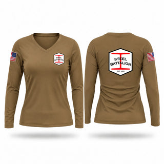Womens Long Sleeve Vneck Shirt, Steel Battalion, Army, Teamtime, Team time, sublimation, custom sports apparel, team uniforms, spirit wear, spiritwear, sports uniforms, custom shirts, team store, custom team store, fundraiser sports, apparel fundraiser