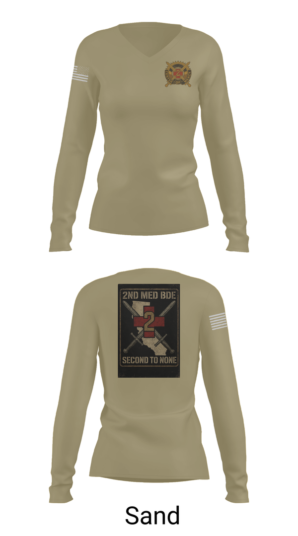 Womens Long Sleeve Vneck Shirt, 2nd Medical Brigade, , Teamtime, Team time, sublimation, custom sports apparel, team uniforms, spirit wear, spiritwear, sports uniforms, custom shirts, team store, custom team store, fundraiser sports, apparel fundraiser