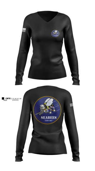 Womens Long Sleeve Vneck Shirt, Seabees, , Teamtime, Team time, sublimation, custom sports apparel, team uniforms, spirit wear, spiritwear, sports uniforms, custom shirts, team store, custom team store, fundraiser sports, apparel fundraiser