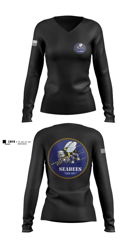 Womens Long Sleeve Vneck Shirt, Seabees, , Teamtime, Team time, sublimation, custom sports apparel, team uniforms, spirit wear, spiritwear, sports uniforms, custom shirts, team store, custom team store, fundraiser sports, apparel fundraiser