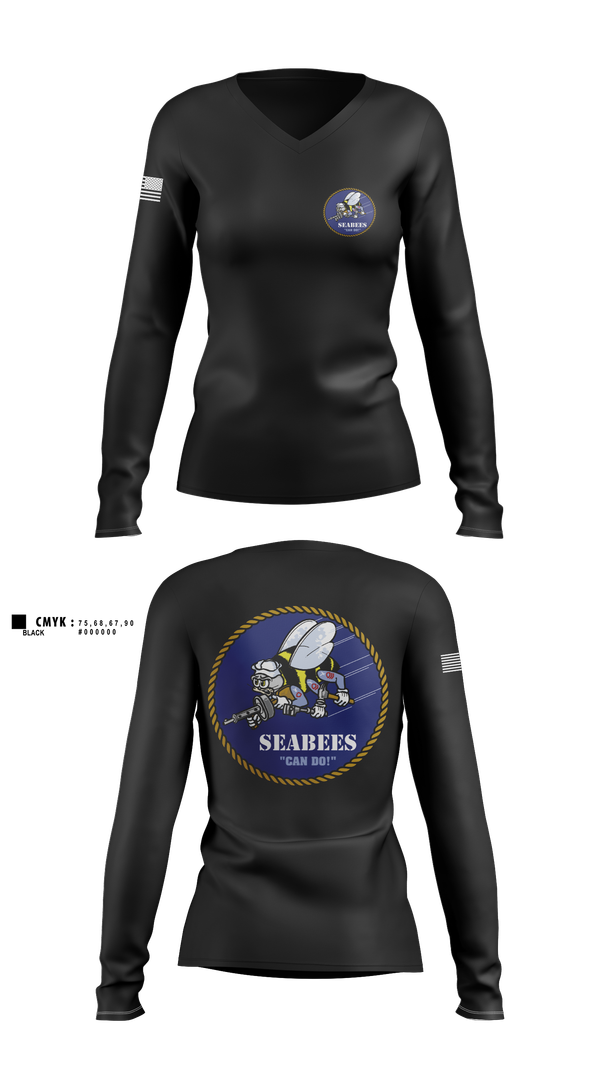 Womens Long Sleeve Vneck Shirt, Seabees, , Teamtime, Team time, sublimation, custom sports apparel, team uniforms, spirit wear, spiritwear, sports uniforms, custom shirts, team store, custom team store, fundraiser sports, apparel fundraiser