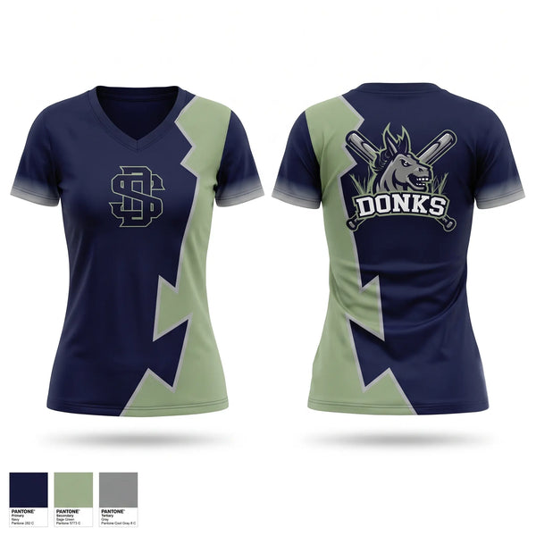 Womens Short Sleeve Vneck Shirt, Swamp Donks, Baseball, Teamtime, Team time, sublimation, custom sports apparel, team uniforms, spirit wear, spiritwear, sports uniforms, custom shirts, team store, custom team store, fundraiser sports, apparel fundraiser