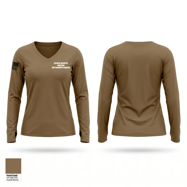 Womens Long Sleeve Vneck Shirt, Second Infantry Division Sustainment Brigade, Army, Teamtime, Team time, sublimation, custom sports apparel, team uniforms, spirit wear, spiritwear, sports uniforms, custom shirts, team store, custom team store, fundraiser sports, apparel fundraiser