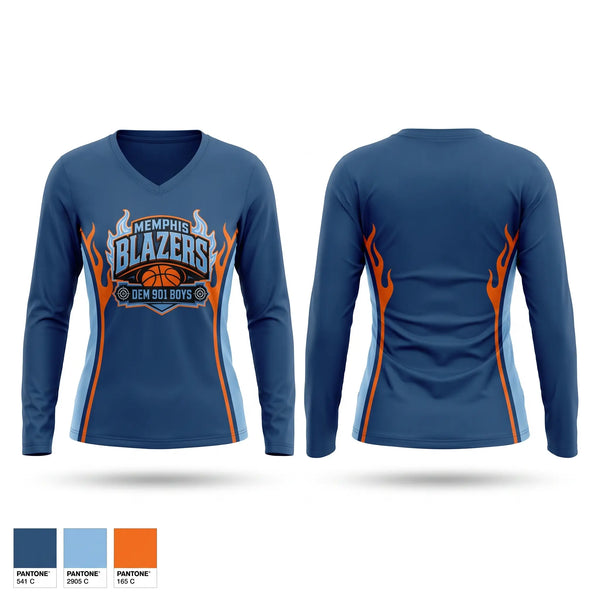 Womens Long Sleeve Vneck Shirt, Memphis Blazers, Men's Basketball, Teamtime, Team time, sublimation, custom sports apparel, team uniforms, spirit wear, spiritwear, sports uniforms, custom shirts, team store, custom team store, fundraiser sports, apparel fundraiser