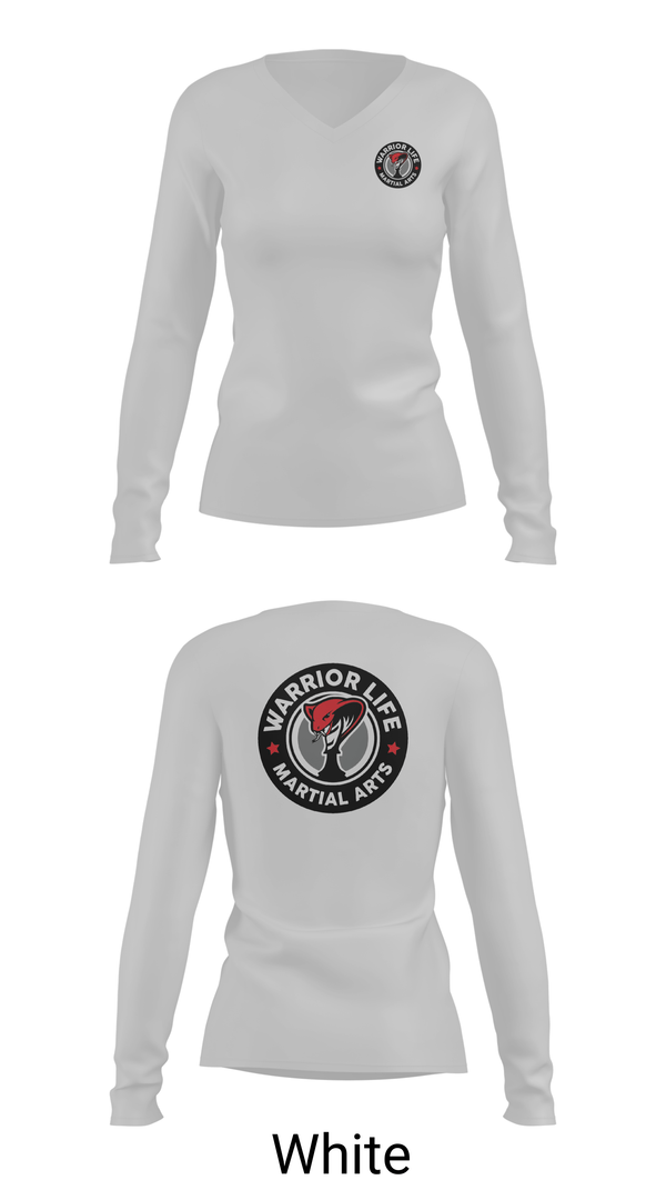 Womens Long Sleeve Vneck Shirt, Warrior Life Martial Arts, Wrestling, Teamtime, Team time, sublimation, custom sports apparel, team uniforms, spirit wear, spiritwear, sports uniforms, custom shirts, team store, custom team store, fundraiser sports, apparel fundraiser