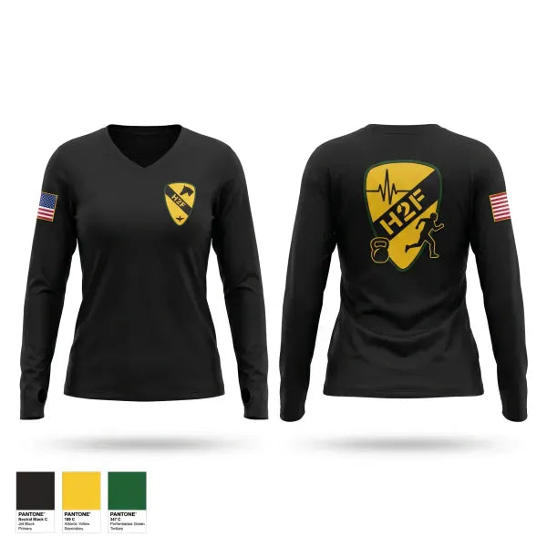 Womens Long Sleeve Vneck Shirt, 1st Air Cavalry Brigade H2F, Army, Teamtime, Team time, sublimation, custom sports apparel, team uniforms, spirit wear, spiritwear, sports uniforms, custom shirts, team store, custom team store, fundraiser sports, apparel fundraiser