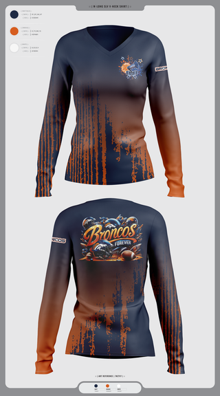 Womens Long Sleeve Vneck Shirt, Lady Broncos, Cheer, Teamtime, Team time, sublimation, custom sports apparel, team uniforms, spirit wear, spiritwear, sports uniforms, custom shirts, team store, custom team store, fundraiser sports, apparel fundraiser
