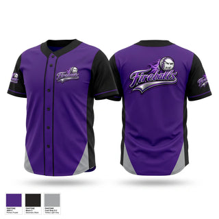 Full Button Baseball Jersey, Fireballs, Baseball, Teamtime, Team time, sublimation, custom sports apparel, team uniforms, spirit wear, spiritwear, sports uniforms, custom shirts, team store, custom team store, fundraiser sports, apparel fundraiser