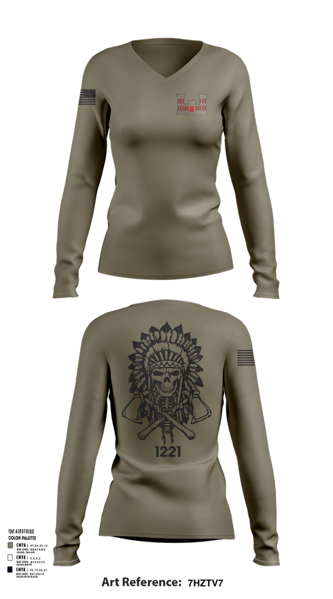 Womens Long Sleeve Vneck Shirt, 1221st Route Clearance Co., National Guard, Teamtime, Team time, sublimation, custom sports apparel, team uniforms, spirit wear, spiritwear, sports uniforms, custom shirts, team store, custom team store, fundraiser sports, apparel fundraiser