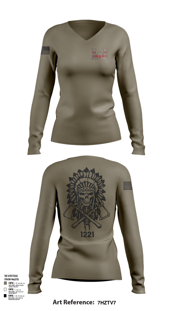 Womens Long Sleeve Vneck Shirt, 1221st Route Clearance Co., National Guard, Teamtime, Team time, sublimation, custom sports apparel, team uniforms, spirit wear, spiritwear, sports uniforms, custom shirts, team store, custom team store, fundraiser sports, apparel fundraiser