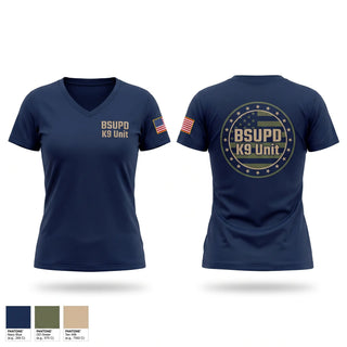 Womens Short Sleeve Vneck Shirt, BSUPD K9 Unit, Police, Teamtime, Team time, sublimation, custom sports apparel, team uniforms, spirit wear, spiritwear, sports uniforms, custom shirts, team store, custom team store, fundraiser sports, apparel fundraiser