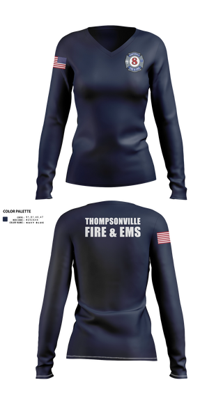 Womens Long Sleeve Vneck Shirt, Thompsonville Fire & EMS, Fire Department, Teamtime, Team time, sublimation, custom sports apparel, team uniforms, spirit wear, spiritwear, sports uniforms, custom shirts, team store, custom team store, fundraiser sports, apparel fundraiser
