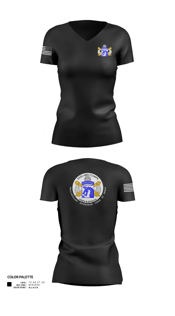 Womens Short Sleeve Vneck Shirt, XVIII Airborne Corps G34 FIRES, Army, Teamtime, Team time, sublimation, custom sports apparel, team uniforms, spirit wear, spiritwear, sports uniforms, custom shirts, team store, custom team store, fundraiser sports, apparel fundraiser