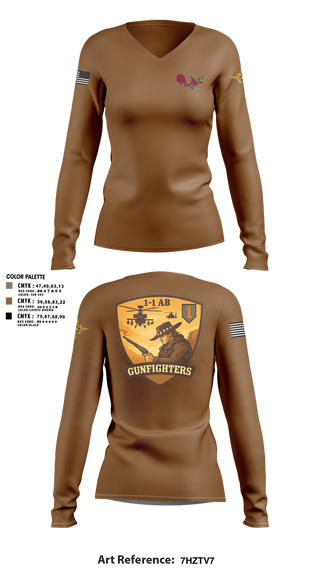 Womens Long Sleeve Vneck Shirt, 1-1 Attack Battalion, HHC, S2, Army, Teamtime, Team time, sublimation, custom sports apparel, team uniforms, spirit wear, spiritwear, sports uniforms, custom shirts, team store, custom team store, fundraiser sports, apparel fundraiser