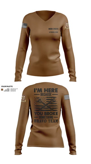 Womens Long Sleeve Vneck Shirt, 1/204th ADA, , Teamtime, Team time, sublimation, custom sports apparel, team uniforms, spirit wear, spiritwear, sports uniforms, custom shirts, team store, custom team store, fundraiser sports, apparel fundraiser