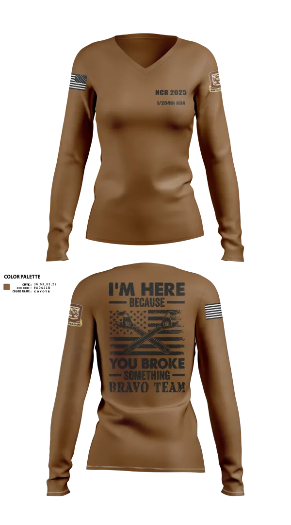 Womens Long Sleeve Vneck Shirt, 1/204th ADA, , Teamtime, Team time, sublimation, custom sports apparel, team uniforms, spirit wear, spiritwear, sports uniforms, custom shirts, team store, custom team store, fundraiser sports, apparel fundraiser