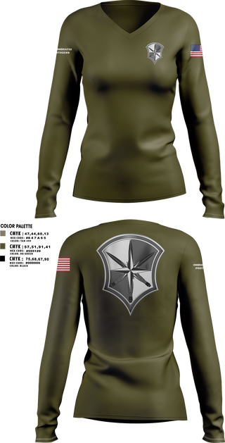 Womens Long Sleeve Vneck Shirt, AOSD, Army, Teamtime, Team time, sublimation, custom sports apparel, team uniforms, spirit wear, spiritwear, sports uniforms, custom shirts, team store, custom team store, fundraiser sports, apparel fundraiser