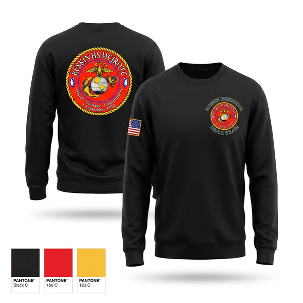 Crew Neck Sweatshirt, Ruskin Highschool MCJROTC drill team, Marines, Teamtime, Team time, sublimation, custom sports apparel, team uniforms, spirit wear, spiritwear, sports uniforms, custom shirts, team store, custom team store, fundraiser sports, apparel fundraiser