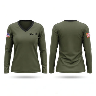 Womens Long Sleeve Vneck Shirt, Sheriff, Police, Teamtime, Team time, sublimation, custom sports apparel, team uniforms, spirit wear, spiritwear, sports uniforms, custom shirts, team store, custom team store, fundraiser sports, apparel fundraiser