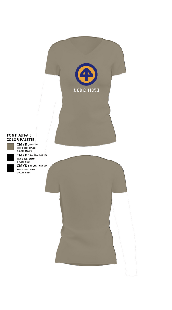 Women's Short Sleeve Vneck Shirt, A CO 2-113th, Army, Teamtime, Team time, sublimation, custom sports apparel, team uniforms, spirit wear, spiritwear, sports uniforms, custom shirts, team store, custom team store, fundraiser sports, apparel fundraiser