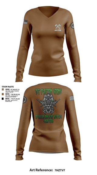 Women's Long Sleeve Vneck Shirt, A-CO 2-113th Infantry, Army, Teamtime, Team time, sublimation, custom sports apparel, team uniforms, spirit wear, spiritwear, sports uniforms, custom shirts, team store, custom team store, fundraiser sports, apparel fundraiser