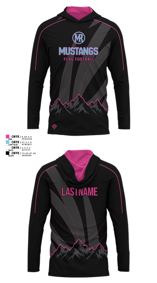 Long Sleeve hooded sunshirt, Mountain Range HS Flag Football, Women's Soccer, Teamtime, Team time, sublimation, custom sports apparel, team uniforms, spirit wear, spiritwear, sports uniforms, custom shirts, team store, custom team store, fundraiser sports, apparel fundraiser