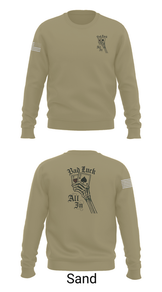 Crew Neck Sweatshirt, 4th plt bad luck, Army, Teamtime, Team time, sublimation, custom sports apparel, team uniforms, spirit wear, spiritwear, sports uniforms, custom shirts, team store, custom team store, fundraiser sports, apparel fundraiser