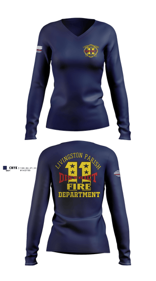 Womens Long Sleeve Vneck Shirt, Livingston parish fire district 11, Fire Department, Teamtime, Team time, sublimation, custom sports apparel, team uniforms, spirit wear, spiritwear, sports uniforms, custom shirts, team store, custom team store, fundraiser sports, apparel fundraiser