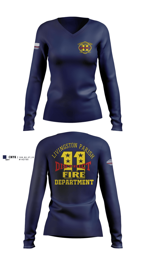 Womens Long Sleeve Vneck Shirt, Livingston parish fire district 11, Fire Department, Teamtime, Team time, sublimation, custom sports apparel, team uniforms, spirit wear, spiritwear, sports uniforms, custom shirts, team store, custom team store, fundraiser sports, apparel fundraiser