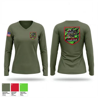 Womens Long Sleeve Vneck Shirt, 1SOK, Army, Teamtime, Team time, sublimation, custom sports apparel, team uniforms, spirit wear, spiritwear, sports uniforms, custom shirts, team store, custom team store, fundraiser sports, apparel fundraiser