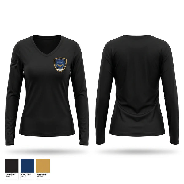Womens Long Sleeve Vneck Shirt, Bibb County BOE Police Department, Police, Teamtime, Team time, sublimation, custom sports apparel, team uniforms, spirit wear, spiritwear, sports uniforms, custom shirts, team store, custom team store, fundraiser sports, apparel fundraiser