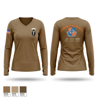 Womens Long Sleeve Vneck Shirt, Titan Battalion ROTC, Army, Teamtime, Team time, sublimation, custom sports apparel, team uniforms, spirit wear, spiritwear, sports uniforms, custom shirts, team store, custom team store, fundraiser sports, apparel fundraiser