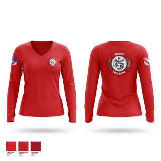Womens Long Sleeve Vneck Shirt, Currie Fire Drpartment, Fire Department, Teamtime, Team time, sublimation, custom sports apparel, team uniforms, spirit wear, spiritwear, sports uniforms, custom shirts, team store, custom team store, fundraiser sports, apparel fundraiser
