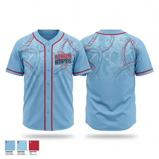 Full Button Baseball Jersey, Frozen Ropes, Baseball, Teamtime, Team time, sublimation, custom sports apparel, team uniforms, spirit wear, spiritwear, sports uniforms, custom shirts, team store, custom team store, fundraiser sports, apparel fundraiser