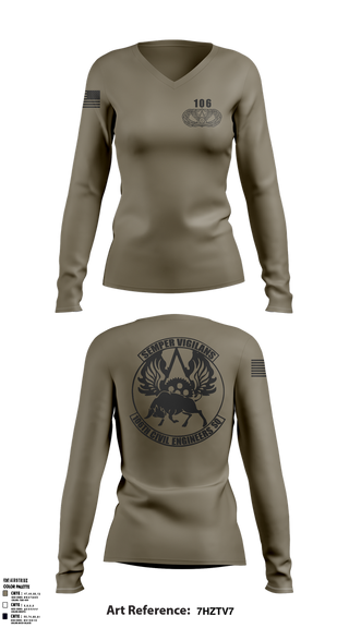 Womens Long Sleeve Vneck Shirt, 106 CES, Air Force, Teamtime, Team time, sublimation, custom sports apparel, team uniforms, spirit wear, spiritwear, sports uniforms, custom shirts, team store, custom team store, fundraiser sports, apparel fundraiser