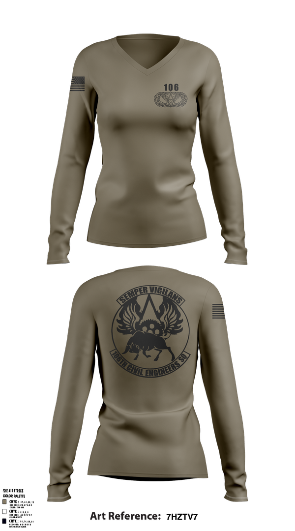 Womens Long Sleeve Vneck Shirt, 106 CES, Air Force, Teamtime, Team time, sublimation, custom sports apparel, team uniforms, spirit wear, spiritwear, sports uniforms, custom shirts, team store, custom team store, fundraiser sports, apparel fundraiser
